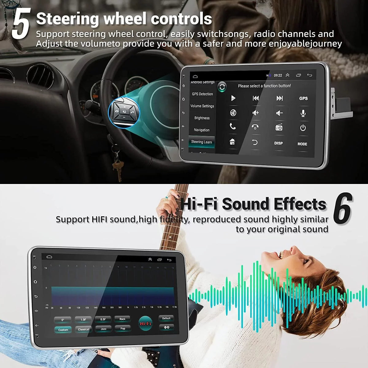 1 FM 1080P Android AHD Carplay Din Auto Vertical Bluetooth, Car Podofo Wireless GPS Screen Stereo Radio 180°Rotatable HD Android New Camera 10.1'' Single 1+16G 13 WIFI