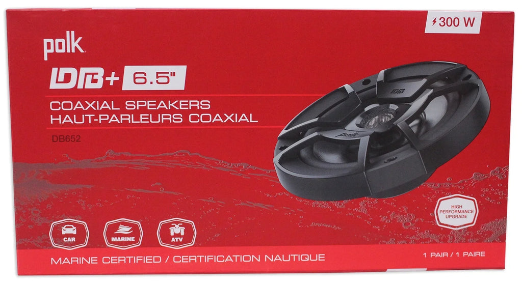 6.5" Polk Audio 300w (2) Car/Marine/Motorcycle DB652 Speakers+Speaker