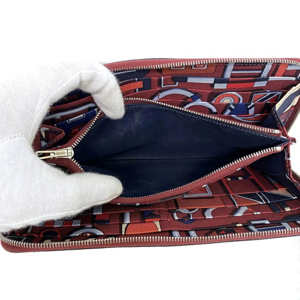 Silk Leather Glenat Rouge Azap In HERMES Long Ladies Pre-Owned Wallet Bordeaux Hermes (Good) Epson Round