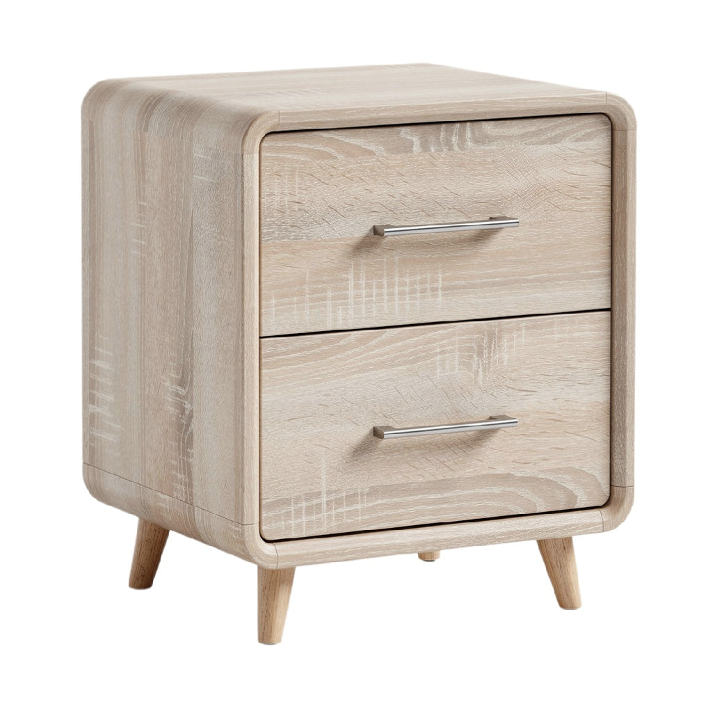 Minimalist Wooden Nightstand with Two Drawers and Sleek Handles