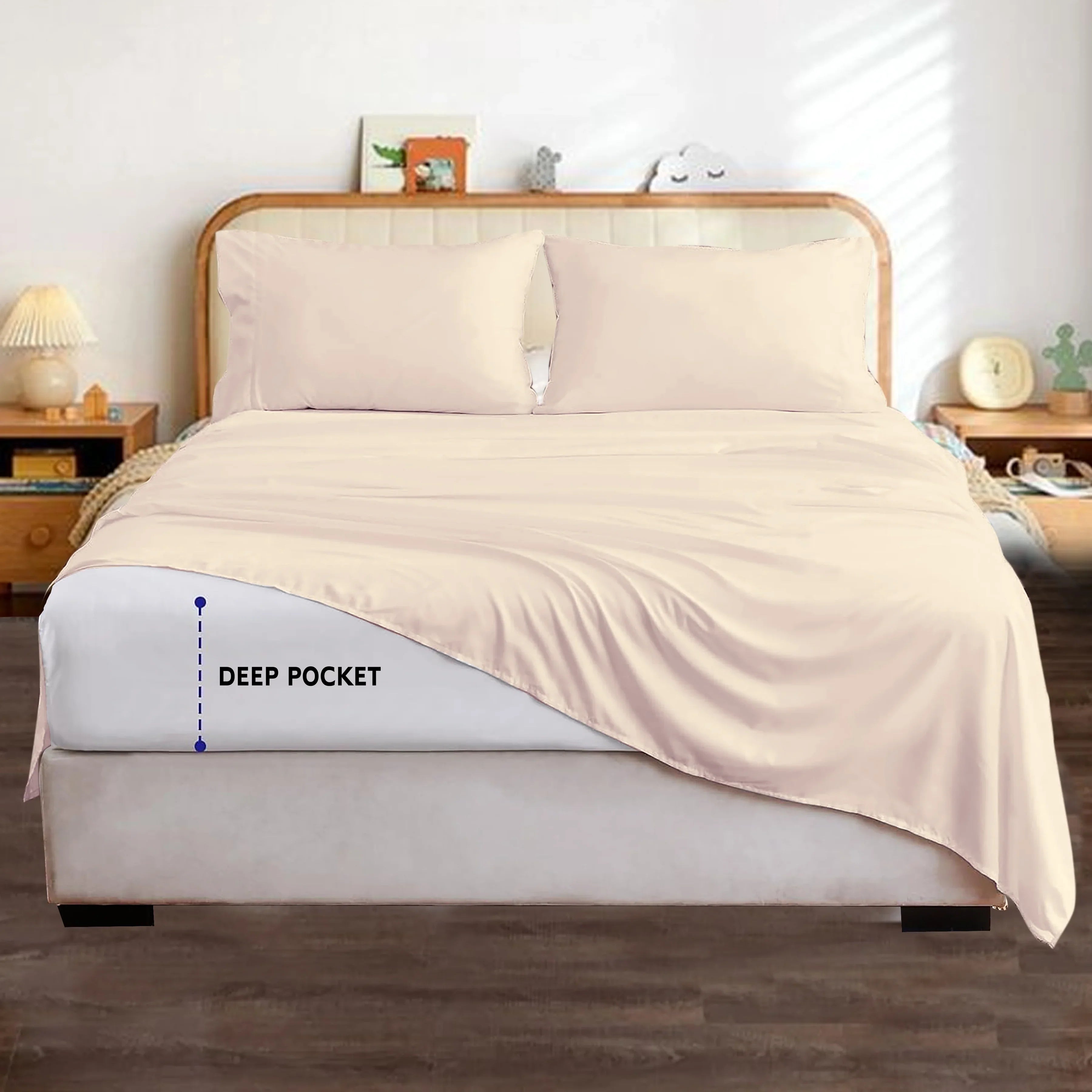 Pocket Inches @ Extra Brand Deep (King, 100% 22 Soft Egyptian Deep 'hotellinen' Fit Thread Upto 6-Piece Count Cotton 1000 Super Hotel Solid Sheet Pocket, Set Pattern, Ivory)