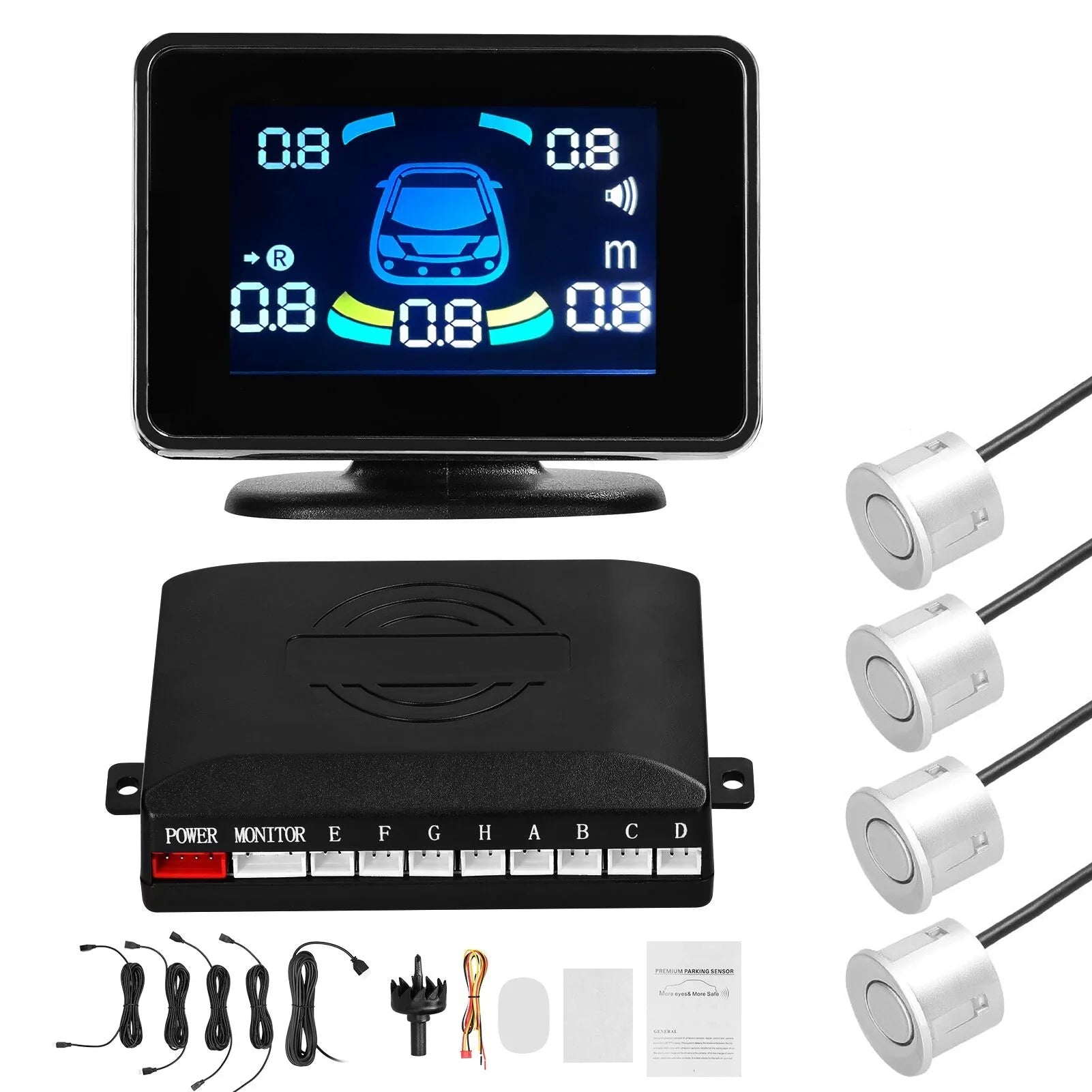 Car with Sound Warning/Buzzer/Mute Detection 4 Display Parking Parking Reversing & Distance Adjustable Distance Front Radars System Sensors Sensor Rear LCD Support Walmeck