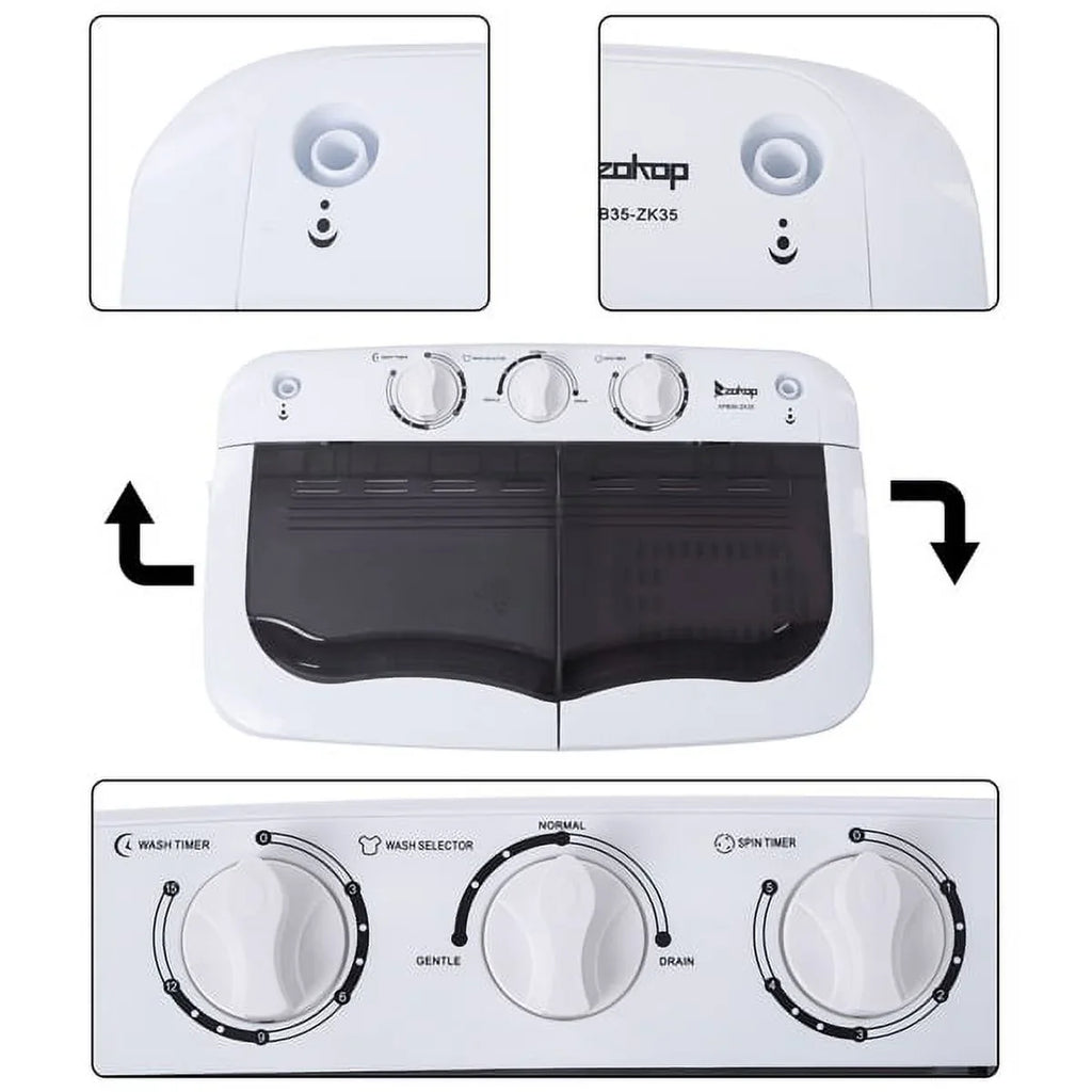 Machine Washer with 7.7lbs Washing for 14.3lbs, Drain Dorms Apartments with Machine Tub Spinner, SYTHERS 6.6lbs Washer Mini Pump, Semi-Automatic Combo Twin