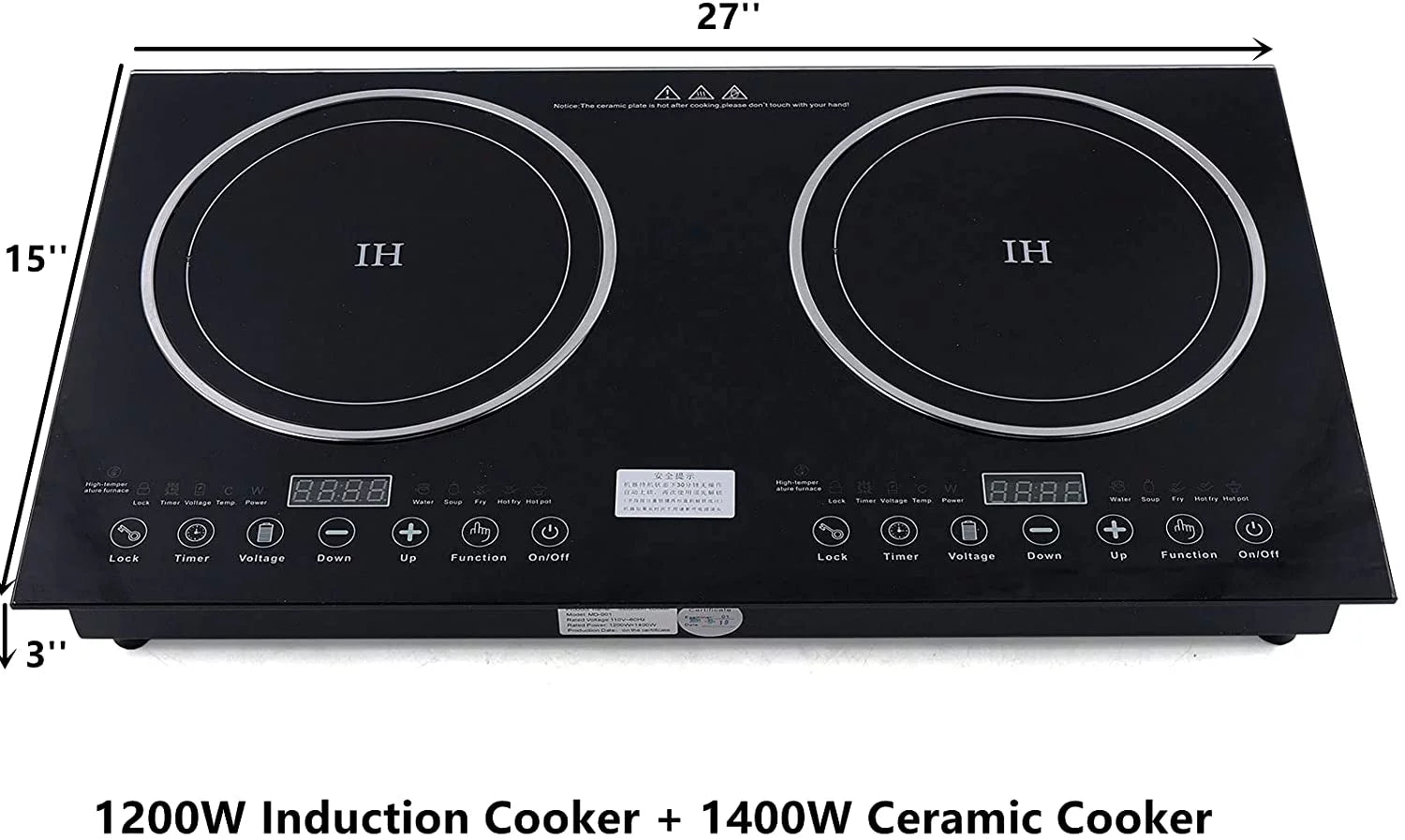 Digital Dual 1200W Burner Cooktop Sensor Cooker Touch ANQIDI Countertop Stove Cooker+1400W Ceramic Portable