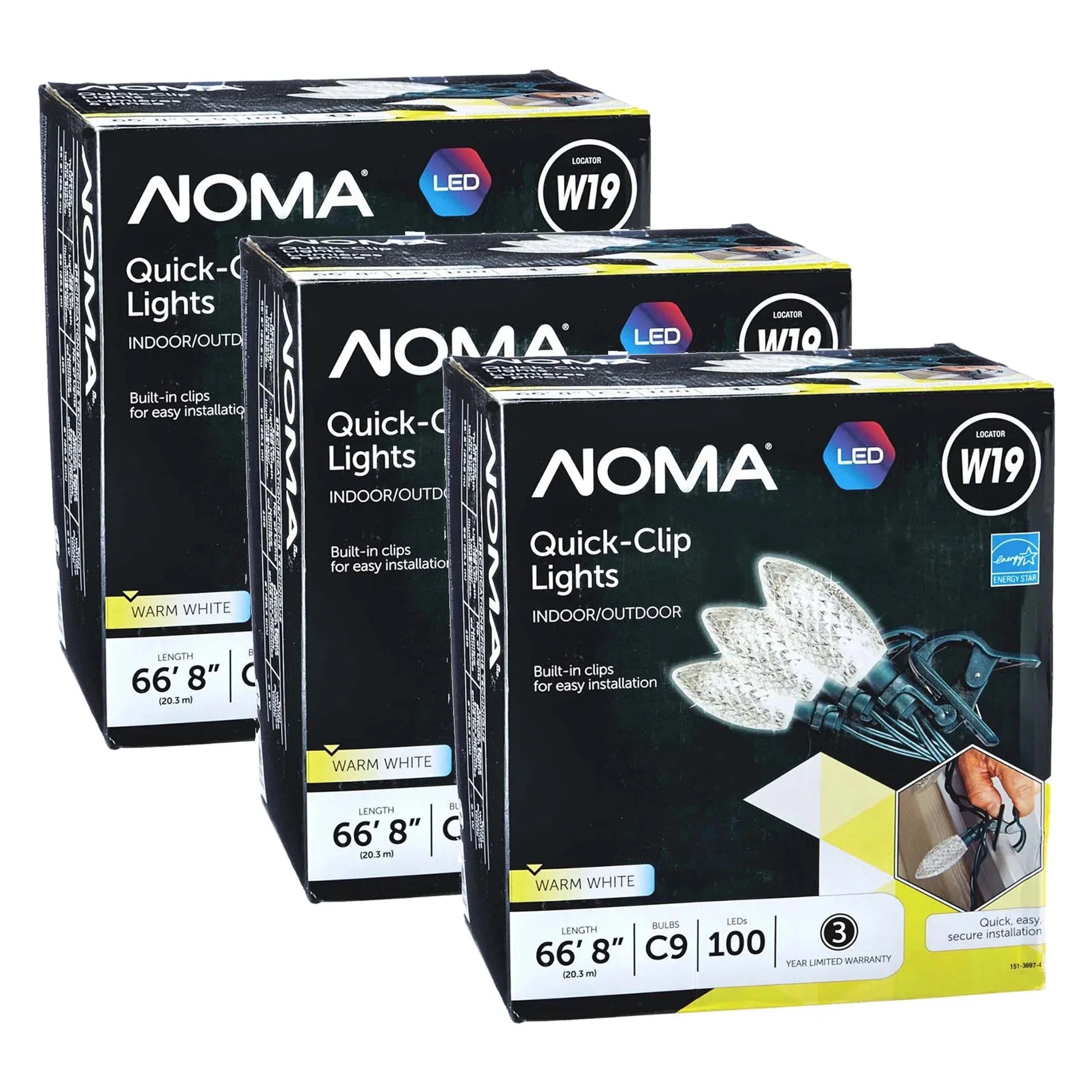 Quick C9 LED Christmas Pack) NOMA 100 String Bulbs (3 Clip Warm Lights