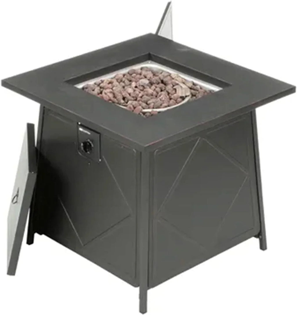 and Pit Cover Backyard 28 Fire exterior Tabletop Lava Lid, Rocks Inch Gas with Black Steel Square Steel