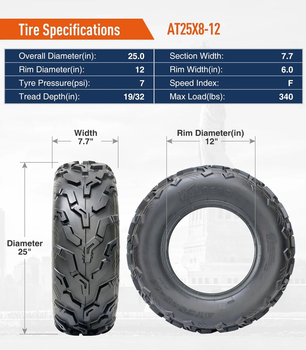 6PR Set 4 Tire Trail Front Rear Sand Tires All of ATV/UTV & Terrain 25x8-12 Road 25x10-12 off HALBERD