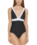 Swimsuit, US 10 DKNY Colorblocked Plunging One-Piece BLACK