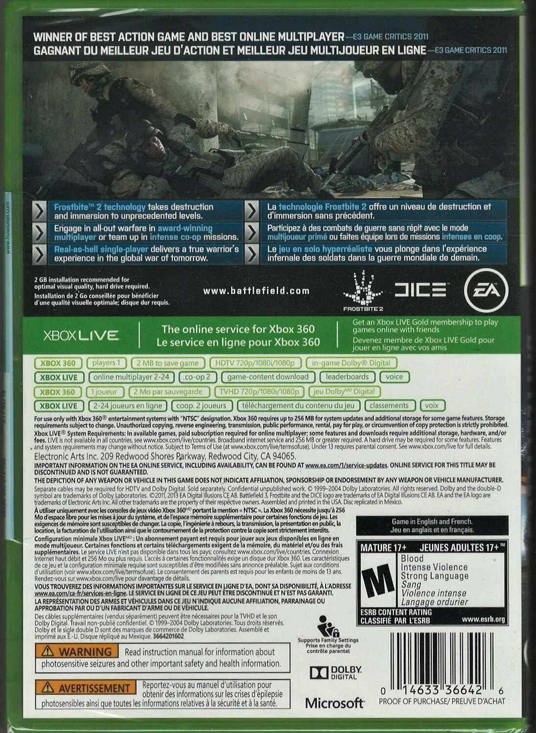 Xbo-0014633197372 Factory (Brand Hits) Battlefield 360 Version) US 3 (Platinum Xbox Sealed New