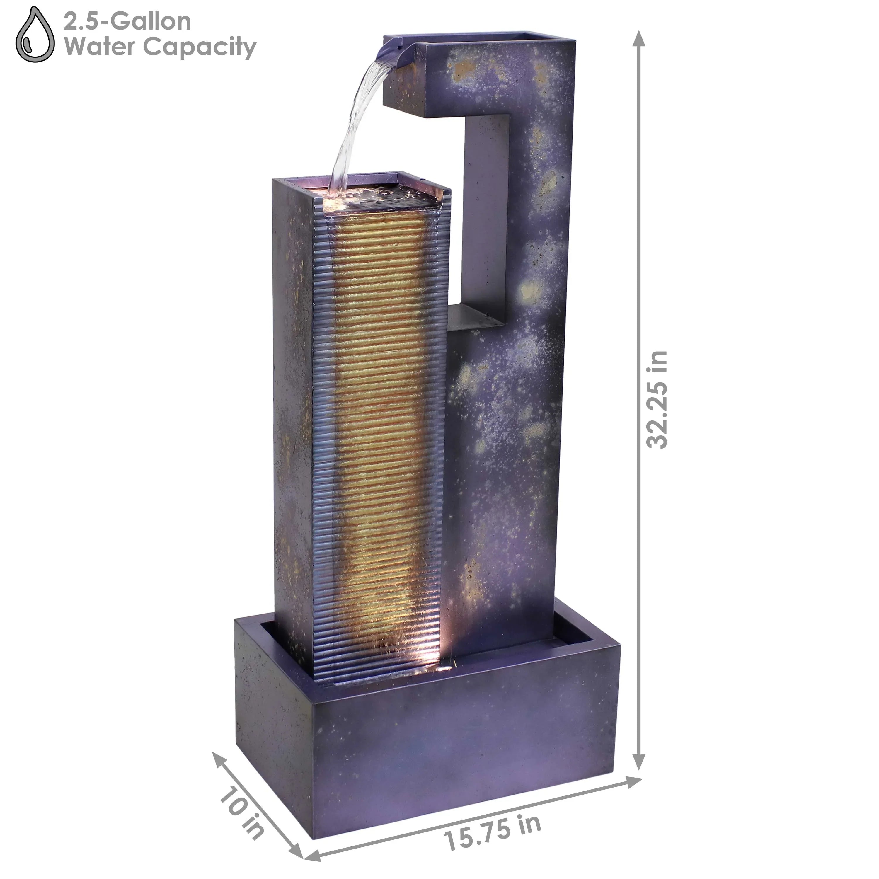 with exterior Metal Tower LED Lights Cascading - 32" Sunnydaze Fountain