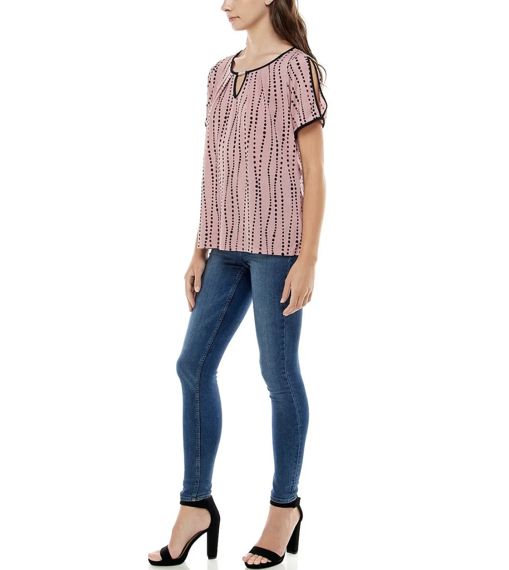 Adrienne Women's and Top Contrast dimension Vittadini Sleeve Split Keyhole XL Binding