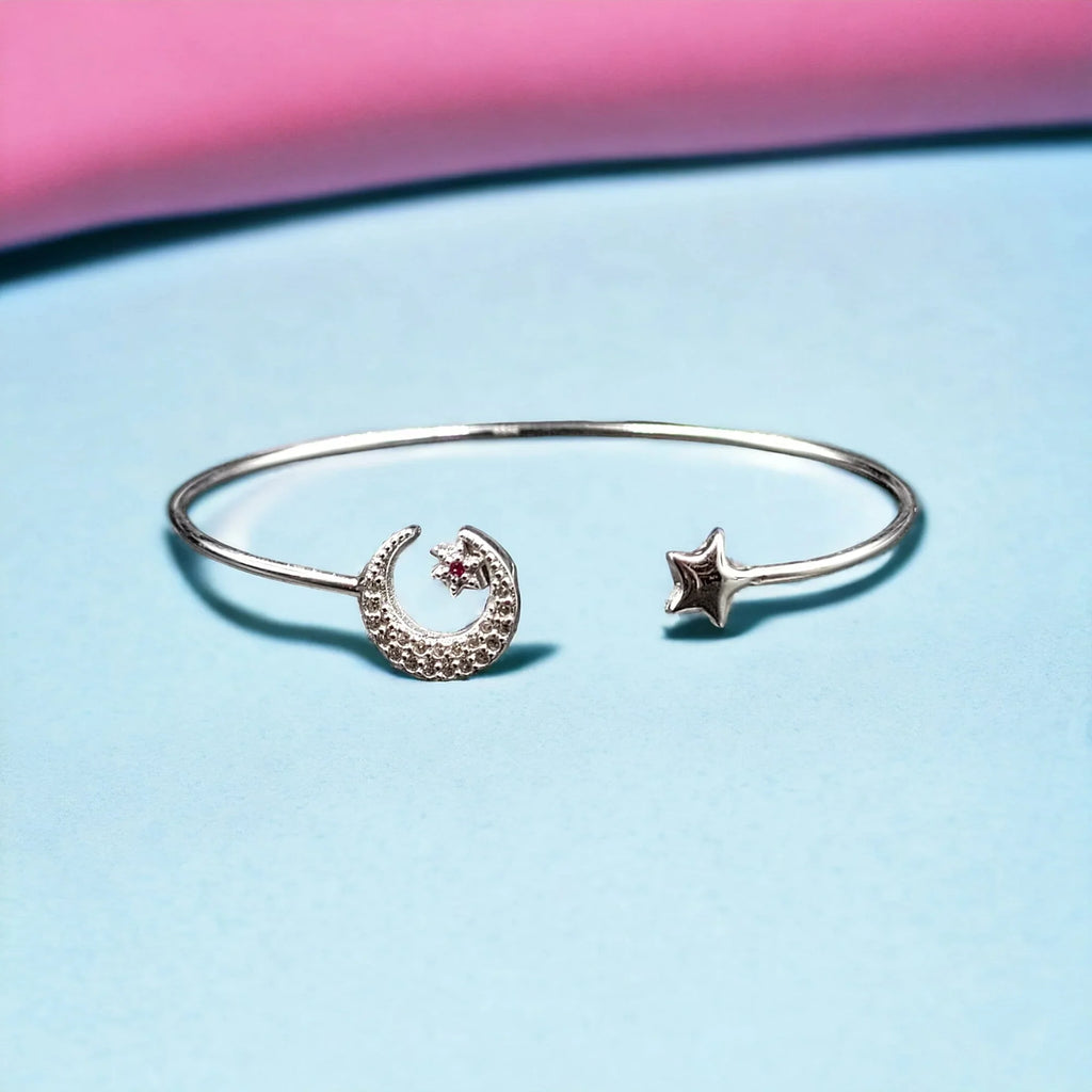 Star Best ended Adjustable Moon Solid Kada and design Celesticle Bracelet Open CZ cuff idea for Gift jewelry Handmade Girls Silver