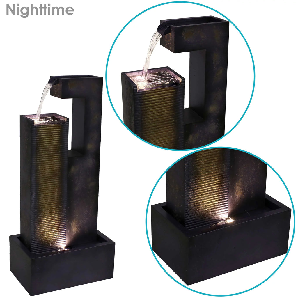 with exterior Metal Tower LED Lights Cascading - 32" Sunnydaze Fountain