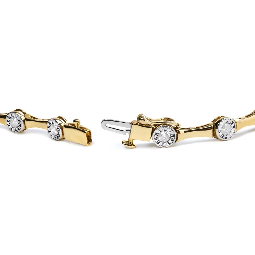 Set Round design cut Station Womens Brilliance Cttw Box - dimension Miracle Yellow Gold Haus Clasp Sterling .925 Color, 7" Link I3 Bezel 10K Clarity) 1.0 Bracelet Silver Plated of (H-I Diamond