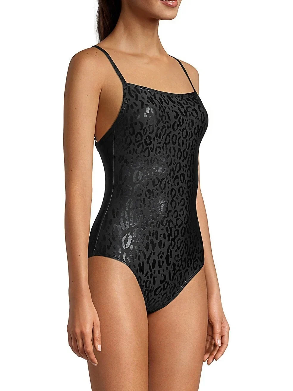 BLACK DKNY Leopard-Print Swimsuit, US One-Piece Small