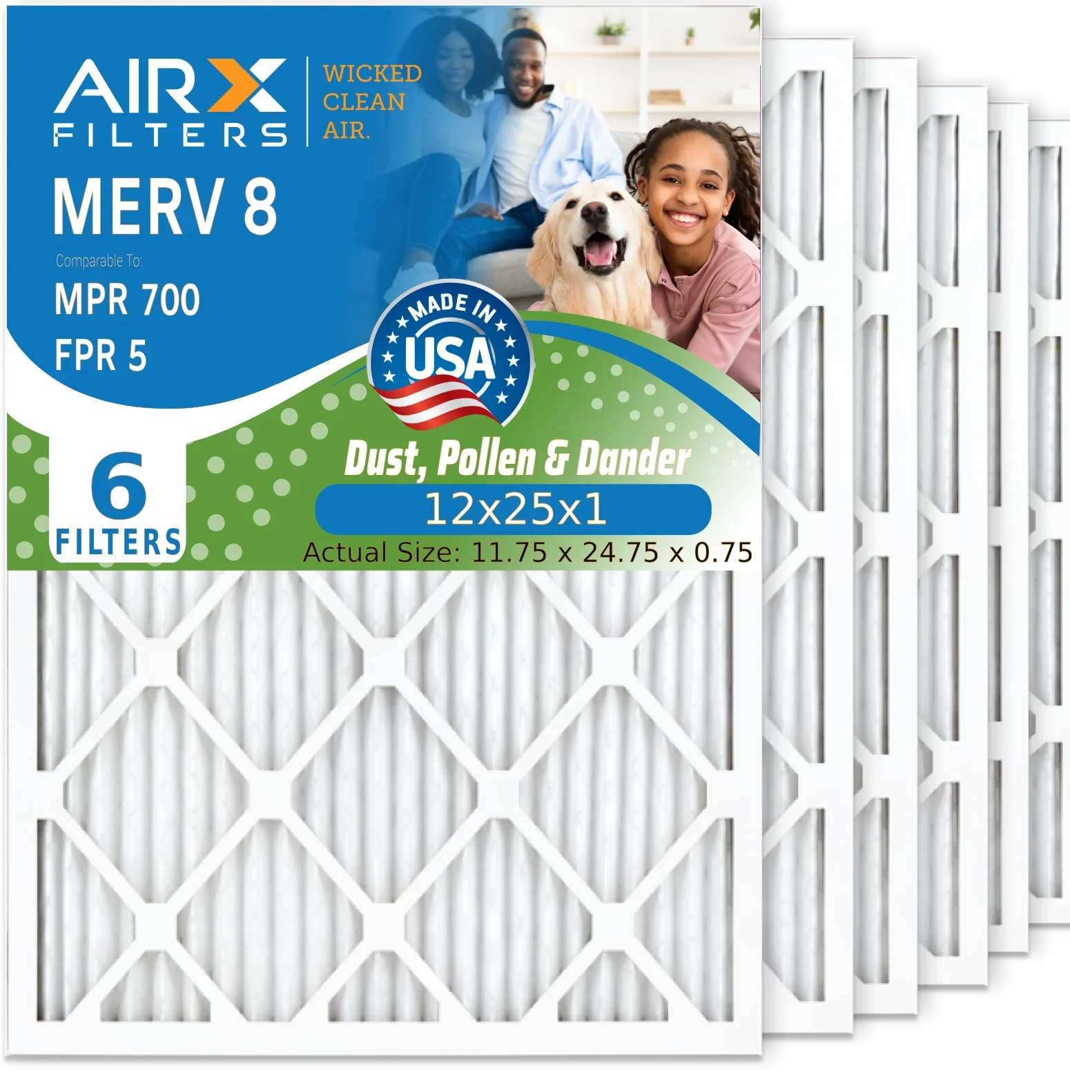 Pack by 700 to 5 Air Premium Furnace Filter Comparable MERV & MPR FILTERS Air Filter 6 Pleated Made Conditioner Filters AC 12x25x1 WICKED Electrostatic FPR CLEAN HVAC 12x25x1 8 USA AIRX AIR.