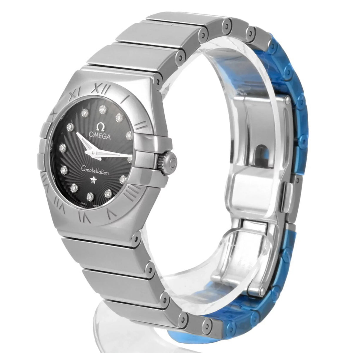 Dial (Good) 12P SS Quartz Pre-Owned Watch Omega Black Index OMEGA Women's Diamond 123.10.24.60.51.001 Constellation