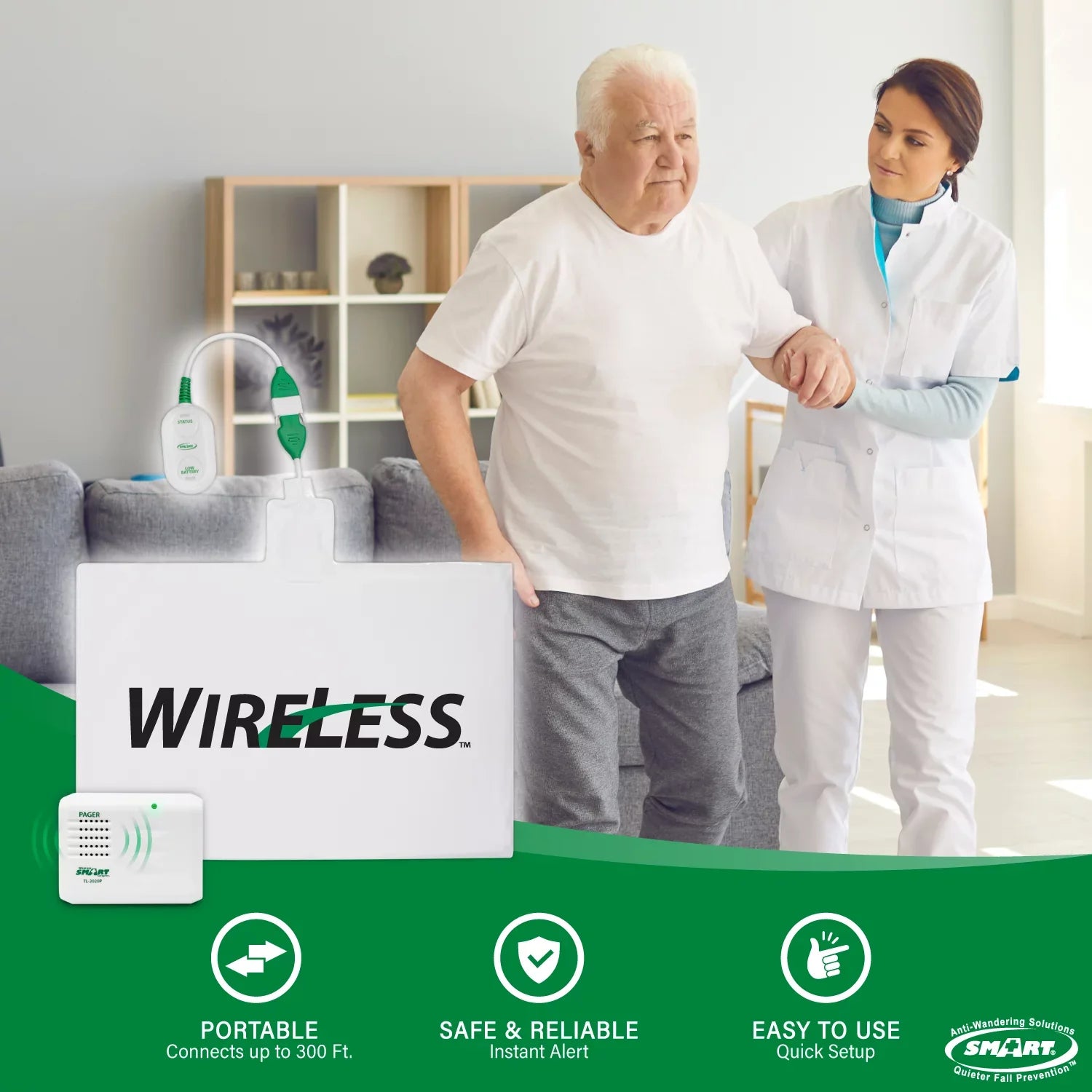 10" for Alarm Range Chair and Smart Sensor Chair Prevention System Caregiver with | 15" Wireless with Pressure Chair Caregiver Cordless Sensor | Alarm Weight Alarm Fall Pager up x for 300' Alerts to