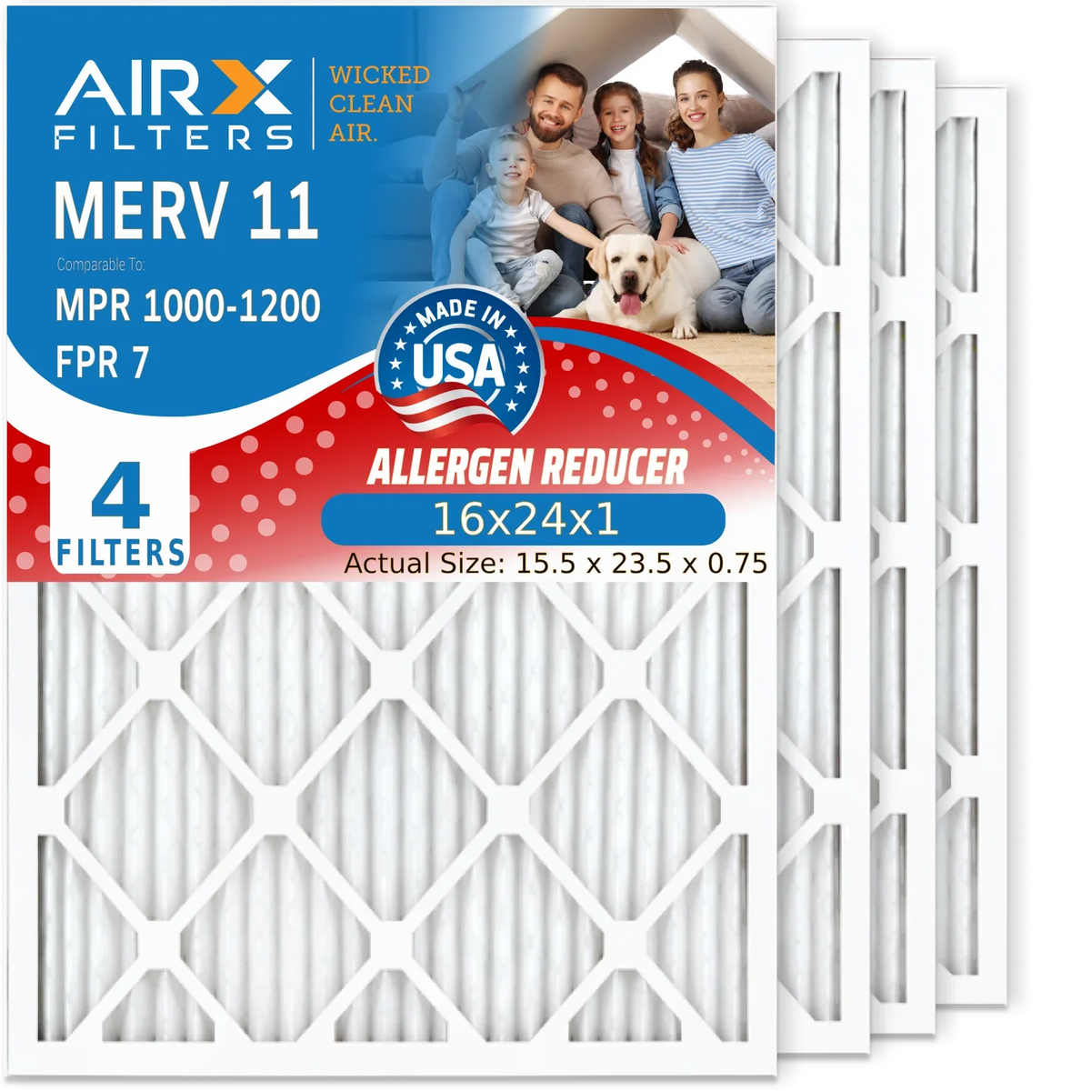 Comparable Air 16x24x1 & Made Filters Furnace 4 Pack MPR FILTERS 1200 MERV 1000, MPR FPR Electrostatic WICKED Air Premium Pleated Filter HVAC 16x24x1 USA to Filter AIRX Conditioner AIR. 11 7 by CLEAN