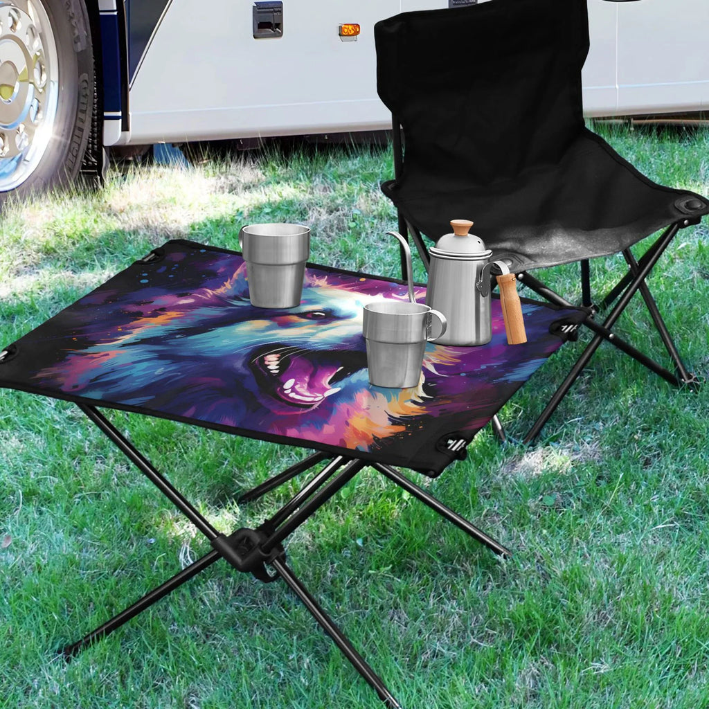 BBQ Compact with for Storage Portable exterior Foldable Table Picnic Fishing Cool Hiking Table Wolf Table Abstract Bag Beach Camping