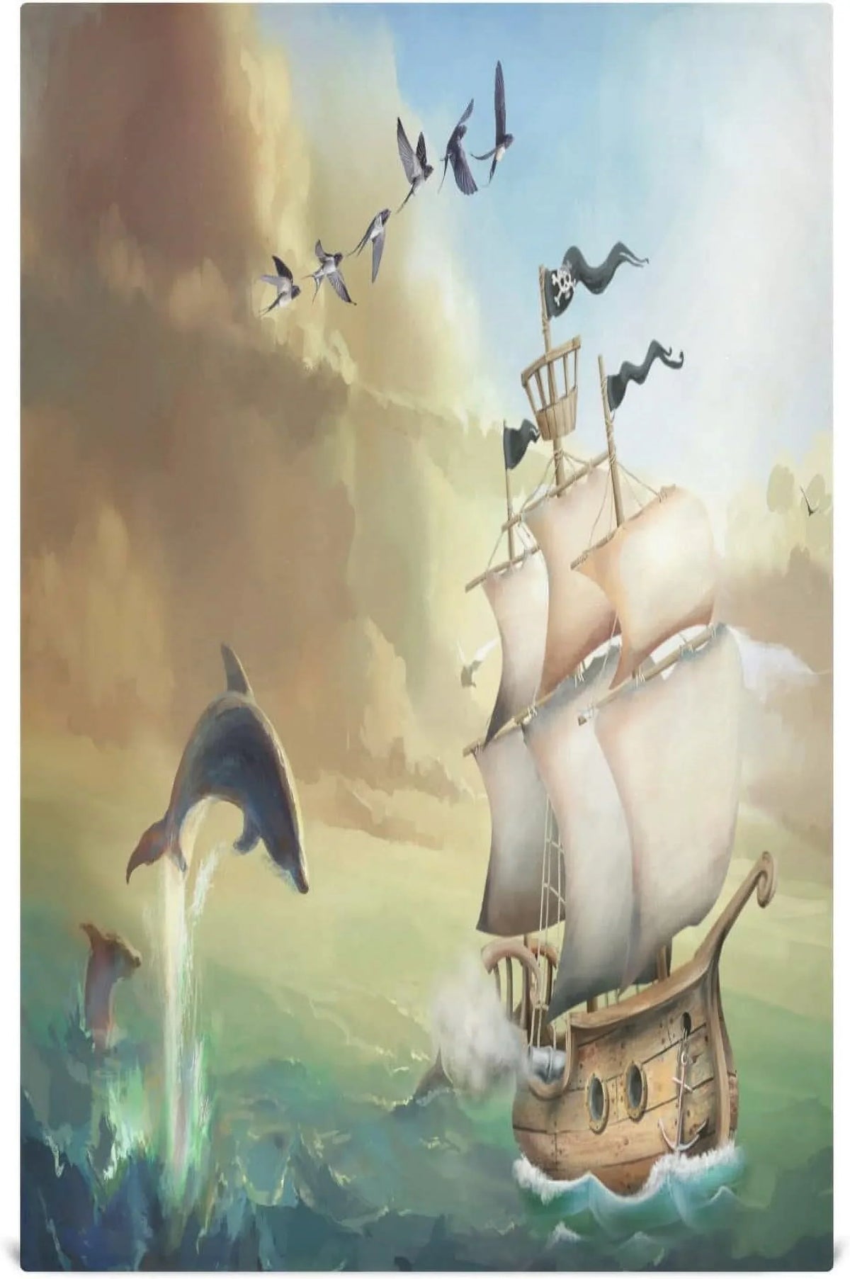 Loop, Towel Drying Kitchen Dolphins for Cloth with Absorbent Towels Set Sailboat and Cleaning Summer 18"x28"Lint-Free Hanging of Jumping Ocean Wiping Kitchen 6 Dish Tea