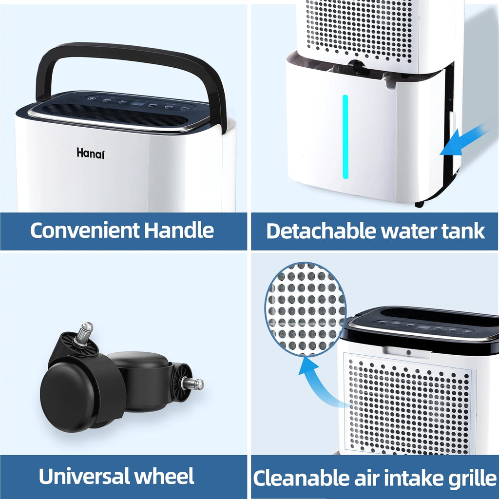 Basement "F, Pints with Moisture 95% WANAI Dehumidifier Home Sq.Ft,Protable and RH),White for 30 (95 Pints Drain Dehumidifier,1500 22 Removal Hose,Max