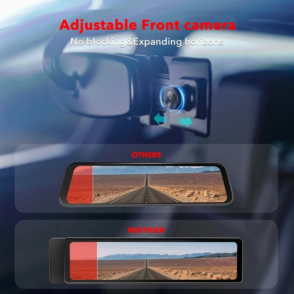 32GB 11" , Dash Screen Free Mirror Cars, UHD Vision Full Dash Card Rearview Touch GPS Cam, Dash Mirror 2.5K Camera for Rear and View REDTIGER with 4K Rear Front Night Camera