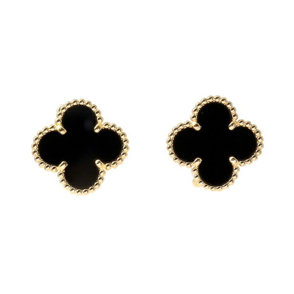 Gold Cleef Alhambra Pre-Owned & K18YG Vintage Cleef Arpels Van Van (Good) Earrings Onyx Yellow Arpels