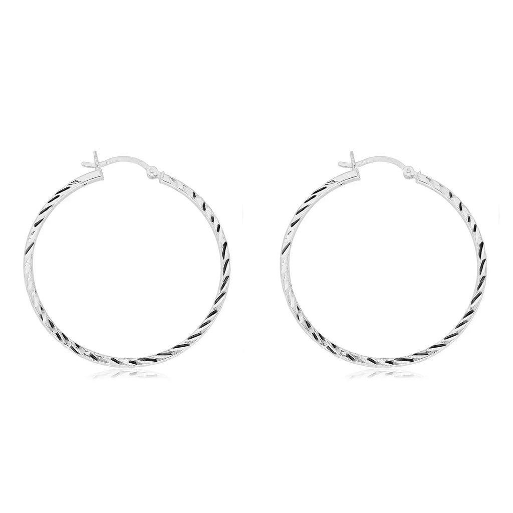Hoop AVORA Silver Diamond-Cut Earrings Sterling 925 40mm