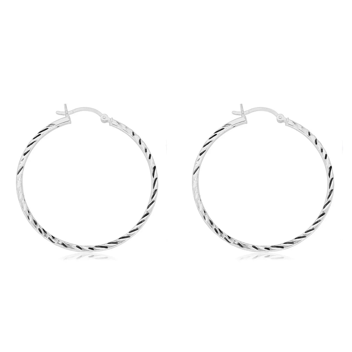 Hoop AVORA Silver Diamond-Cut Earrings Sterling 925 40mm