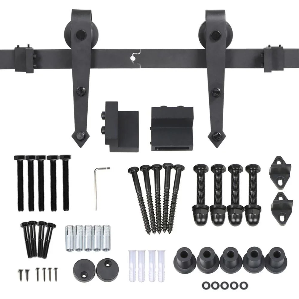 Kit 6 Ft Black Design Barn Steel Track Hardware Arrow Sliding Single-door Easyfashion Door Hanging