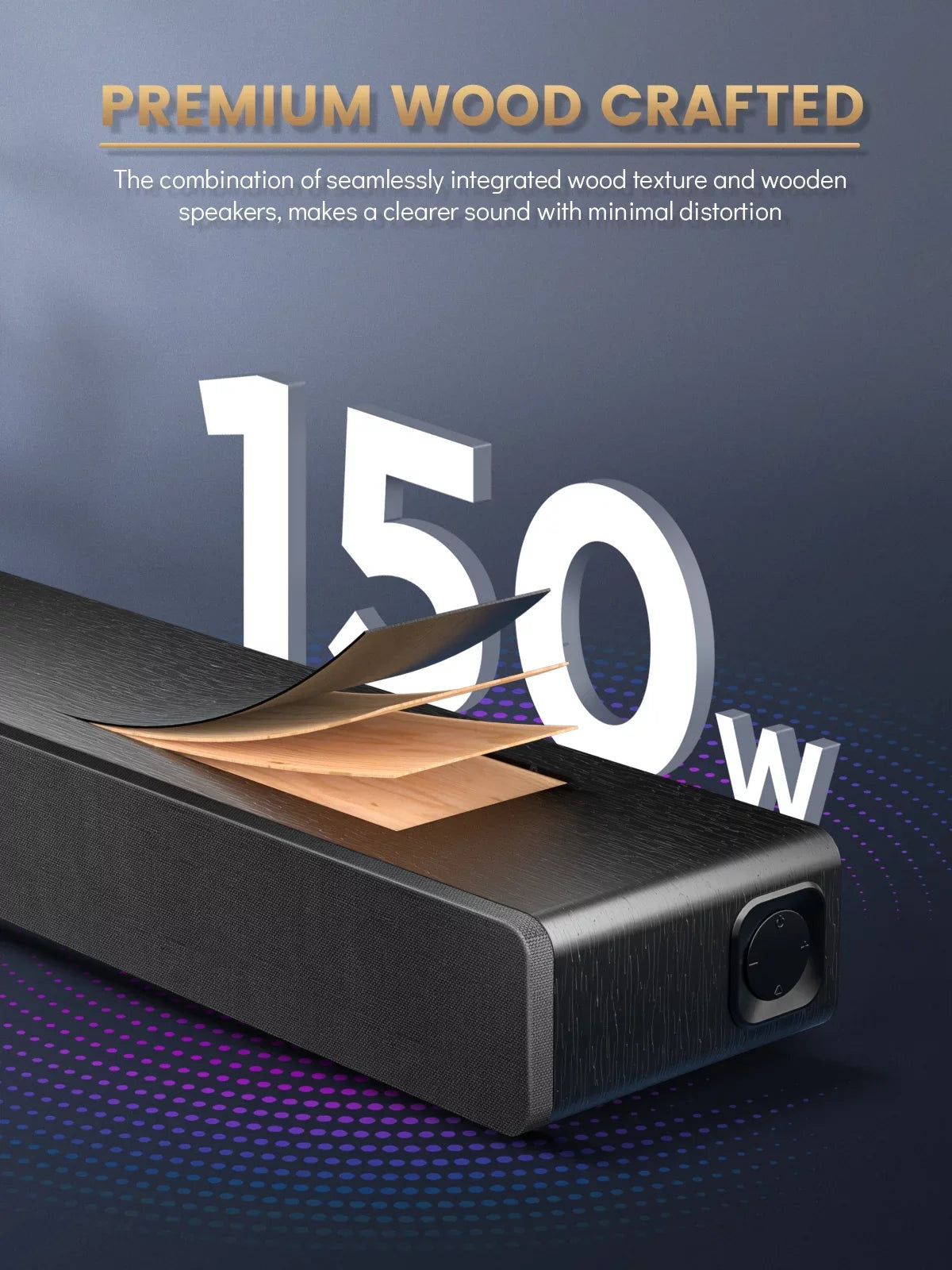 Bar Bar 150W Meredo Bass/Treble HDMI 5 Includes for Sound Built-in Cable Adjustable Subwoofer EQ Sound TV HDMI Modes 28Inch Arc/Optical/Aux/Bluetooth/USB Wooden