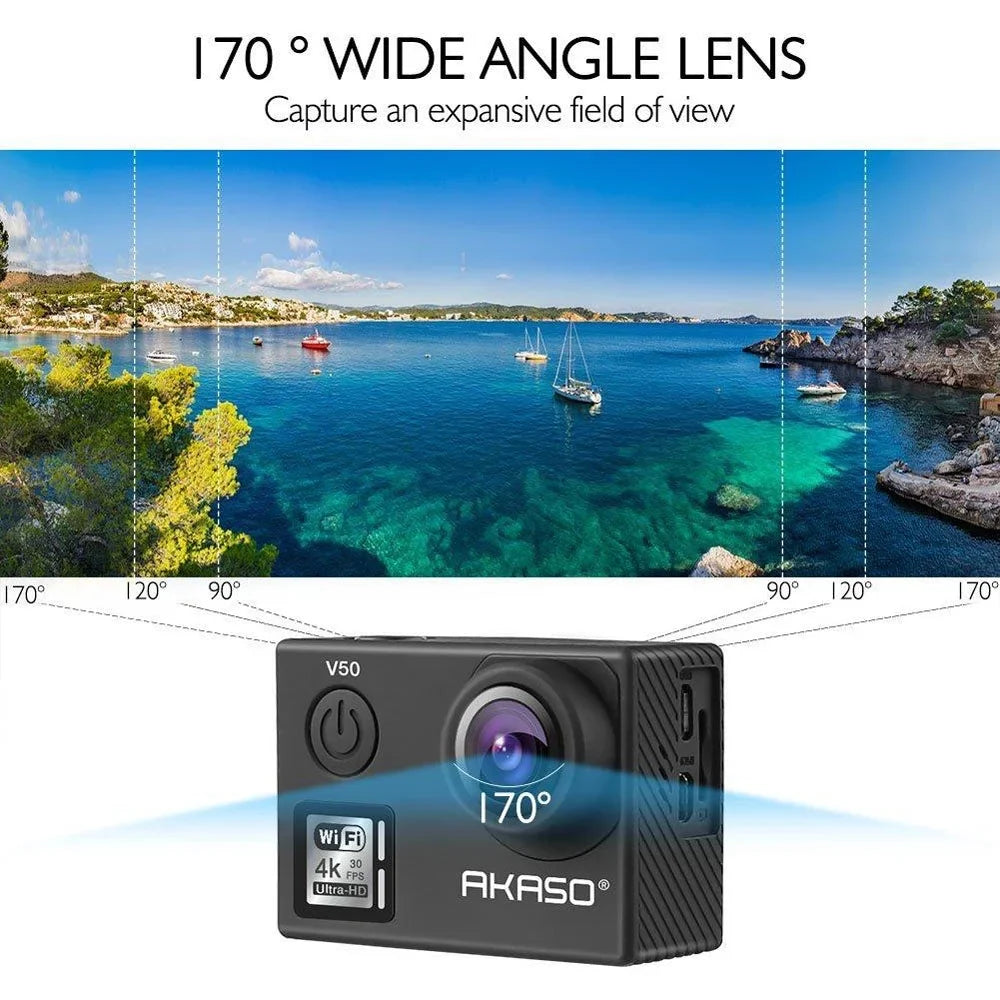 '- Akaso with V50 4K/30fps Wi-Fi Action 20 Box) MP Camera-Native (Open