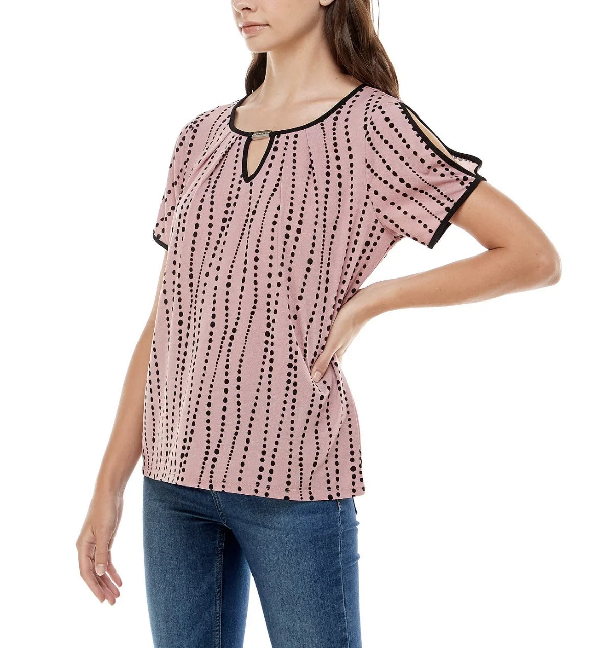 Adrienne Women's and Top Contrast dimension Vittadini Sleeve Split Keyhole XL Binding