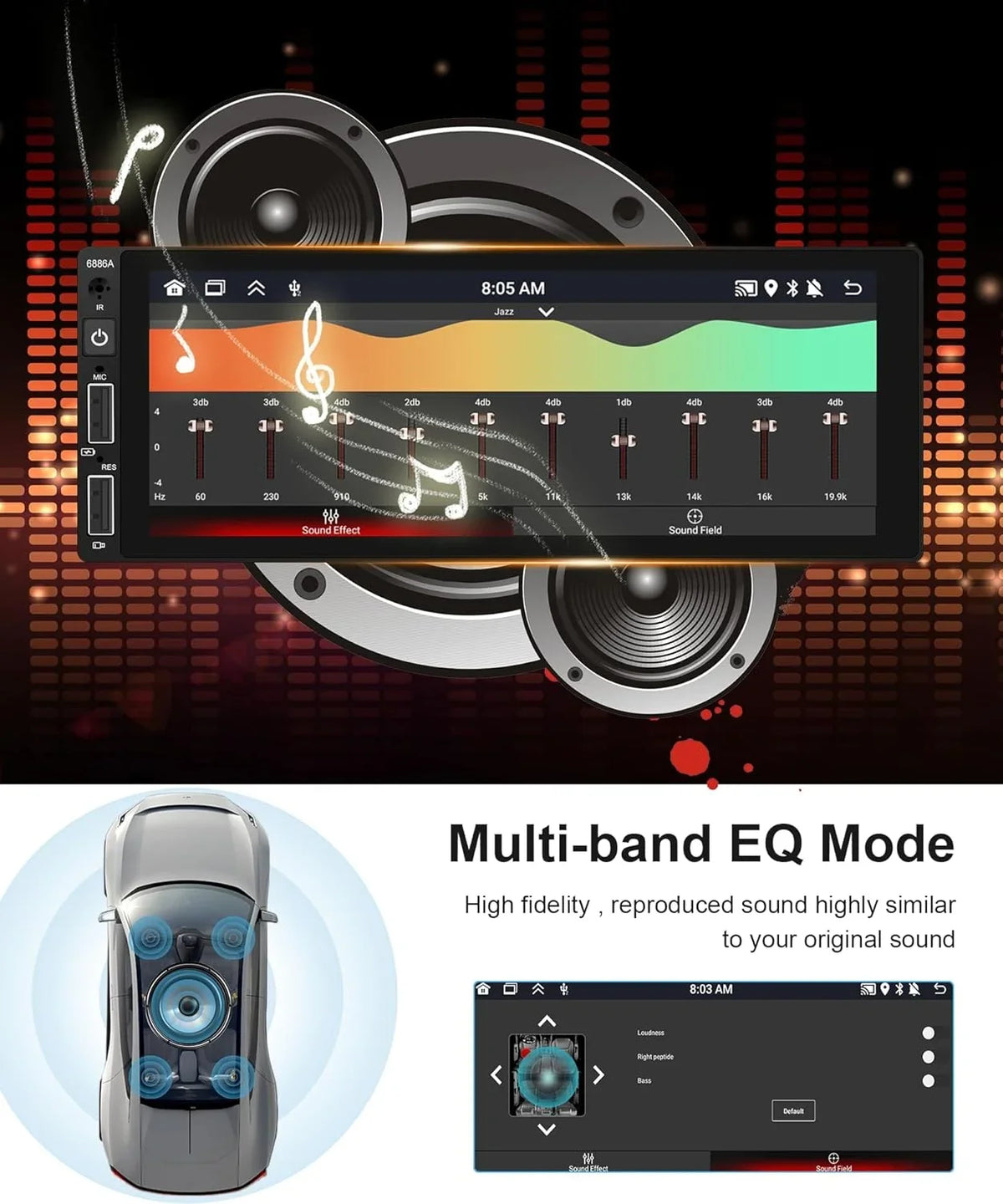 Carplay 2G+32G Car Radio Din Android Auto 6.86 GPS Dash podofo Unit Bluetooth Backup in Touch HD Wireless Stereo HiFi THONZER Camera WiFi Audio Car Screen Head Android Single inch Subwoofer with