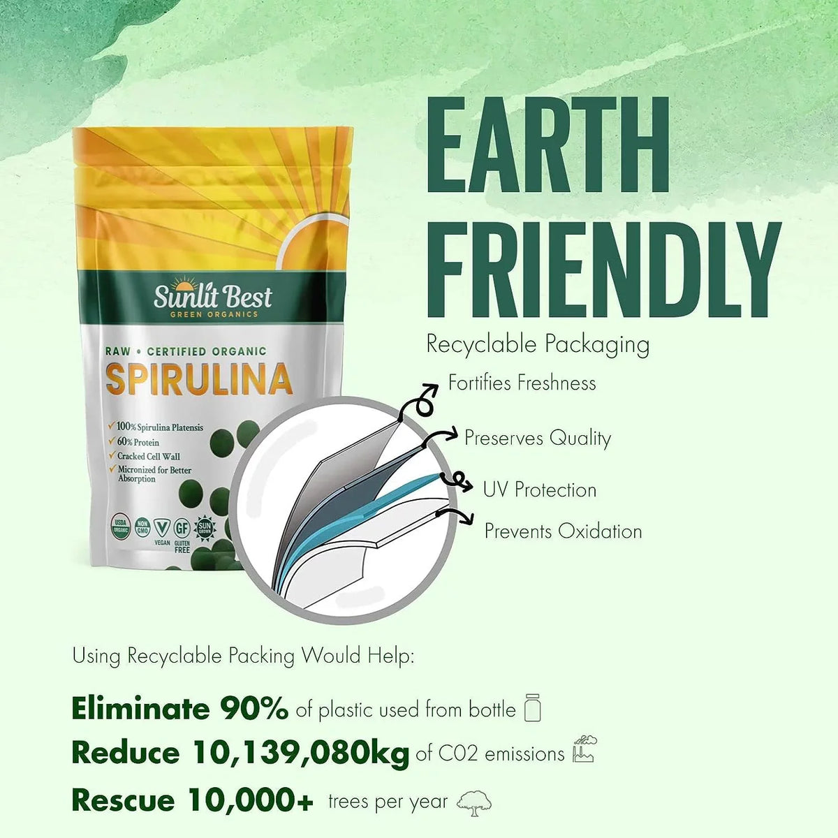Vegan Sunlit Best Support, - USDA Protein Spirulina Supplements Organic Super High Health & - Tablet Superfood Chlorophyll, Energy Natural Greens for Immune Non 1000 with GMO, Tab Gut & Tablets Drink