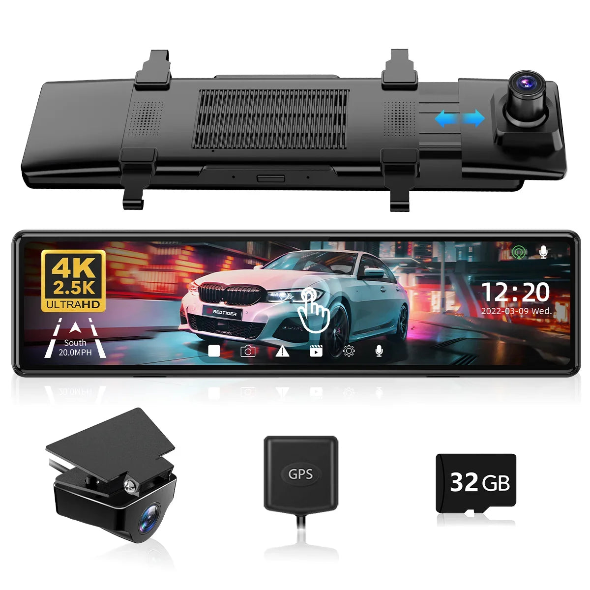 32GB 11" , Dash Screen Free Mirror Cars, UHD Vision Full Dash Card Rearview Touch GPS Cam, Dash Mirror 2.5K Camera for Rear and View REDTIGER with 4K Rear Front Night Camera