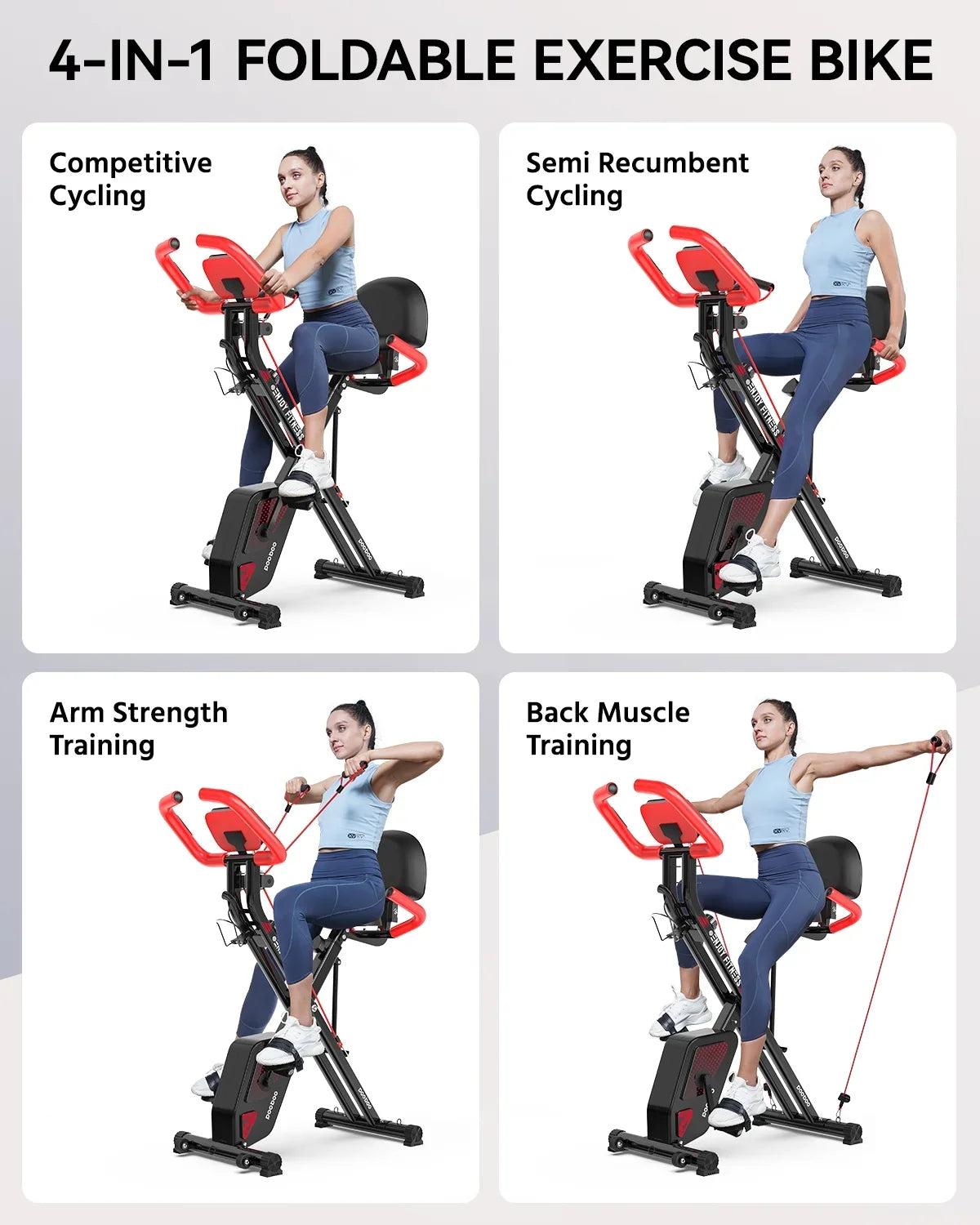 Exercise Quiet Bike Bike Bands Stationary Magnetic 360 Resistance Arm Pooboo lbs Exercise Bike Bikes Workout with Folding Home 3-in-1