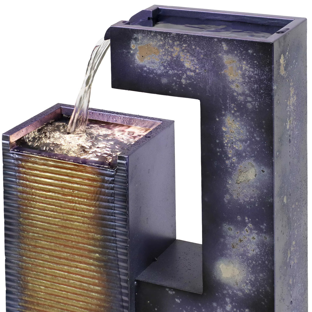 with exterior Metal Tower LED Lights Cascading - 32" Sunnydaze Fountain