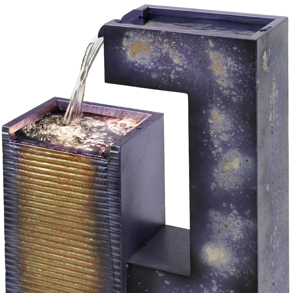 with exterior Metal Tower LED Lights Cascading - 32" Sunnydaze Fountain