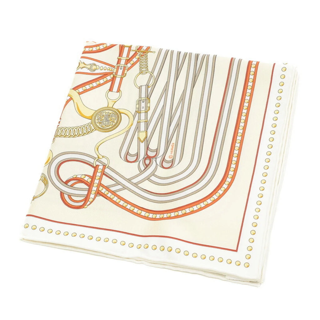 Orange White Hermes Carre 45 (Like New) Scarf Tralala Gavroche Grand Pre-Owned Cream