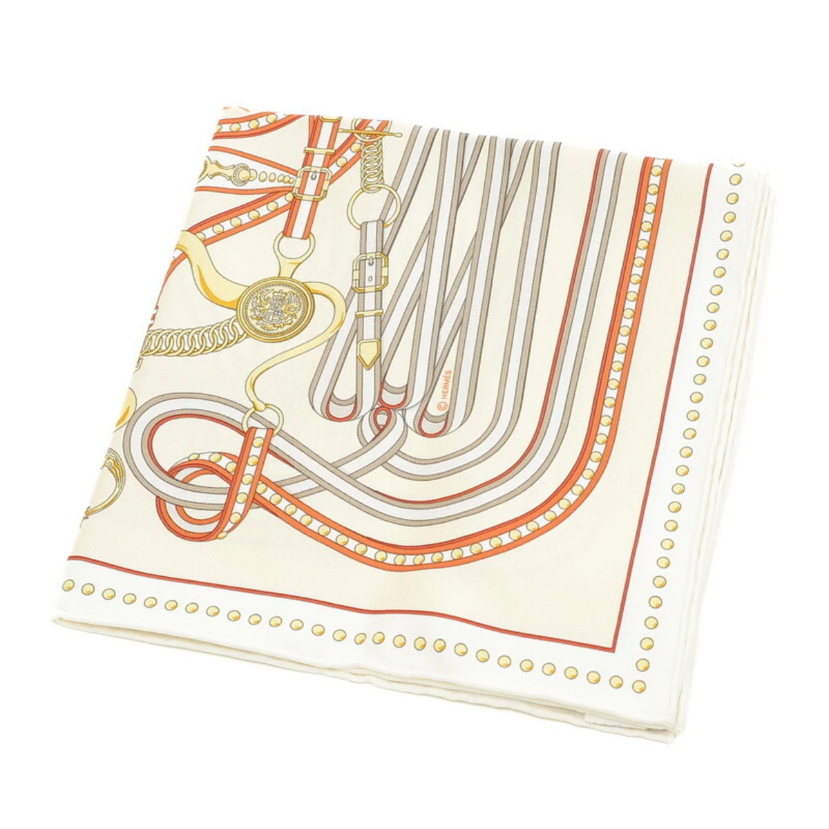 Orange White Hermes Carre 45 (Like New) Scarf Tralala Gavroche Grand Pre-Owned Cream